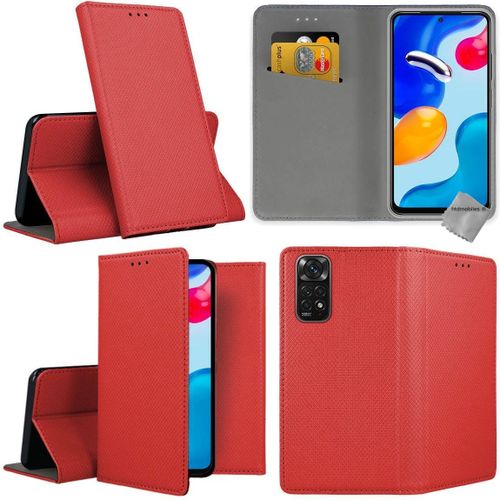 Housse Etui Coque Pochette Portefeuille Pour Xiaomi Redmi Note 11 4g / Redmi Note 11s + Verre Trempe - Rouge Magnet