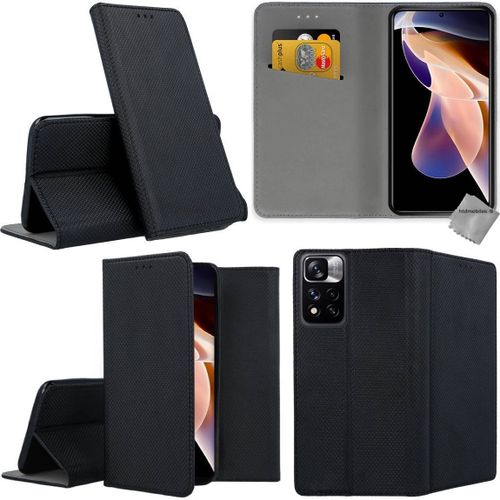 Housse Etui Coque Pochette Portefeuille Pour Xiaomi Redmi Note 11 Pro+ Plus 5g + Film Ecran - Noir Magnet