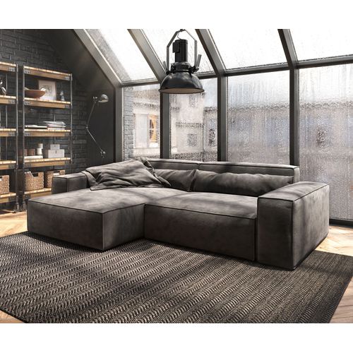 Canapé-D'angle Sirpio Xl Microfibre Marron Kaki 270x175 Cm Recamière Variable Couture En Keder