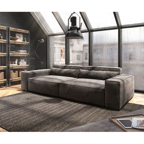 Grand-Canapé Sirpio Xl Microfibre Marron Kaki 270x125 Cm Avec Tabouret