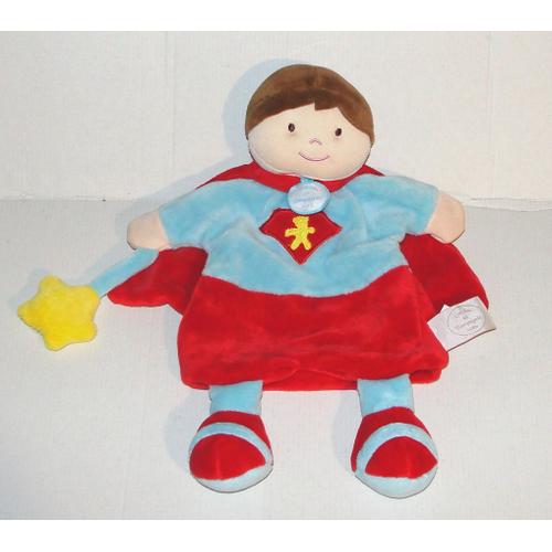 Doudou Super Heros Marionnette Rouge Etoile Jaune Grelot Doudou Et Compagnie - Peluche Garçon Rouge Bleu D&c