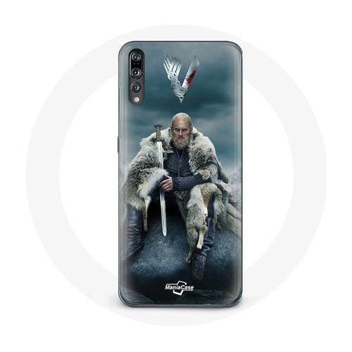 Coque Pour Huawei P20 Vikings Série Saison 6 Ragnar Lothbrok Logo V Epée Gris Fond Brouillard