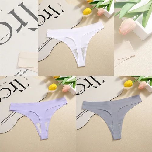 Finetoo-Strings Sans Couture Pour Femmes,Culottes Sexy,Sous-Vêtements Injsatin,G-String,Taille Basse,Caleçon Invisible,T-Back,Chaud,3 Pièces - Type [Set 11]-3pcs-M