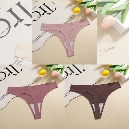 Finetoo-Strings Sans Couture Pour Femmes,Culottes Sexy,Sous-Vêtements Injsatin,G-String,Taille Basse,Caleçon Invisible,T-Back,Chaud,3 Pièces - Type [Set 17]-3pcs-M