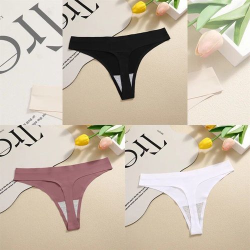 Finetoo-Strings Sans Couture Pour Femmes,Culottes Sexy,Sous-Vêtements Injsatin,G-String,Taille Basse,Caleçon Invisible,T-Back,Chaud,3 Pièces - Type [Set 7]-3pcs-S