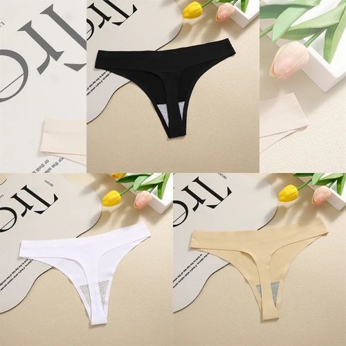 Finetoo-Strings Sans Couture Pour Femmes,Culottes Sexy,Sous-Vêtements Injsatin,G-String,Taille Basse,Caleçon Invisible,T-Back,Chaud,3 Pièces - Type [Set 5]-3pcs-S