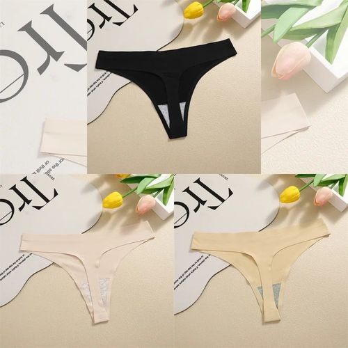 Finetoo-Strings Sans Couture Pour Femmes,Culottes Sexy,Sous-Vêtements Injsatin,G-String,Taille Basse,Caleçon Invisible,T-Back,Chaud,3 Pièces - Type [Set 9]-3pcs-M