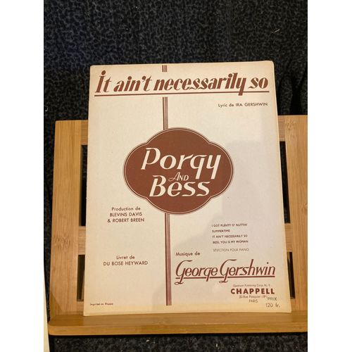 Gershwin It Ain't Necessarily So Porgy & Bess Partition Chant Piano Ed. Chappell