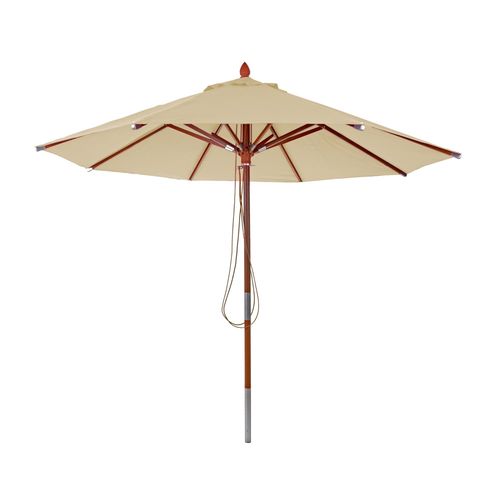 Parasol En Bois Hwc-C57, Parasol De Jardin, Polyester/Bois 14kg, Corde Ronde Ø3m Antichocs   Crème