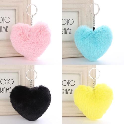 Porte-clés pompon doux et solide en forme de c¿ur, boule en fausse fourrure de lapin, sac à main de voiture, accessoires cadeau 8 couleurs