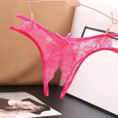 Culotte Sexy En Dentelle Avec Ouverture À L'entrejambe Pour Femme,String Transparent,Sous-Vêtement Solide Avec N?ud Papillon - Type Rosered