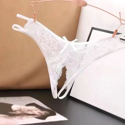 Culotte Sexy En Dentelle Avec Ouverture À L'entrejambe Pour Femme,String Transparent,Sous-Vêtement Solide Avec N?ud Papillon - Type White
