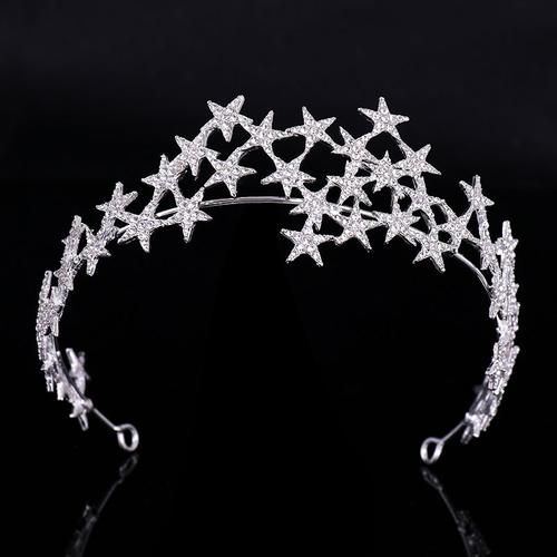 Diadèmes et couronne en strass pour femmes, étoile complète, couleur argent, cristal, bijoux pour cheveux, princesse de mariage, concours, accessoires pour cheveux