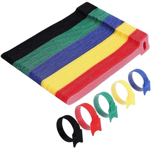 100 Pcs Attache Cable, Reglable Sangles Câbles à Crochet et Boucle, Organisateur Rangement Cable 5 Couleurs