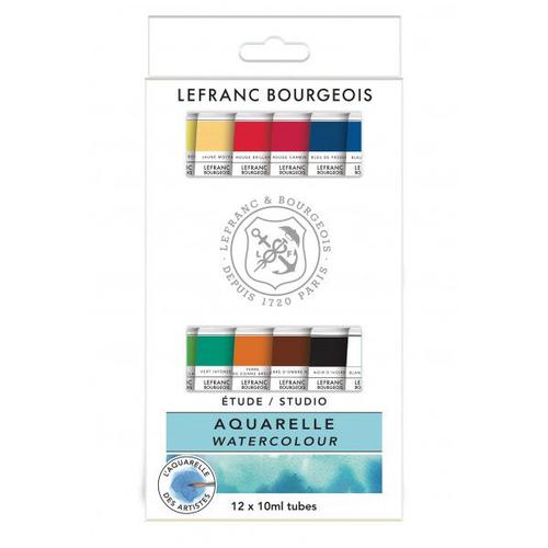 12 Tubes De Peinture Aquarelle - Etude Studio - Lefranc Bourgeois - 10ml