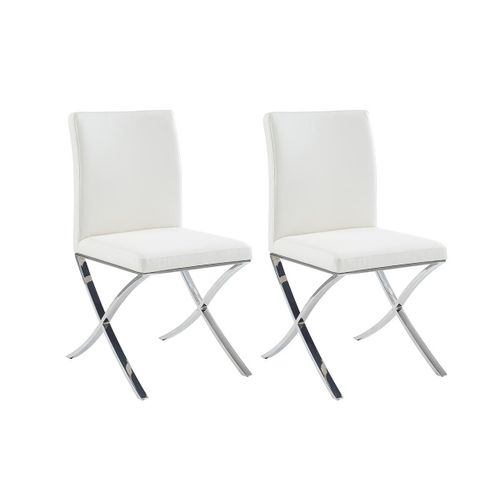 Lot De 2 Chaises - Simili Et Acier Inoxydable - Blanc - Caly