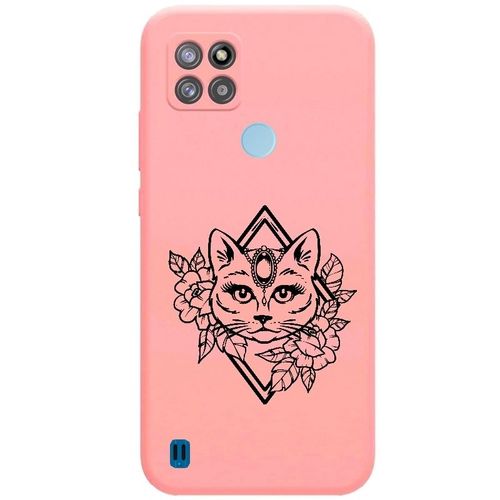 Coque Rose Realme C21y C25y Chat Fleur