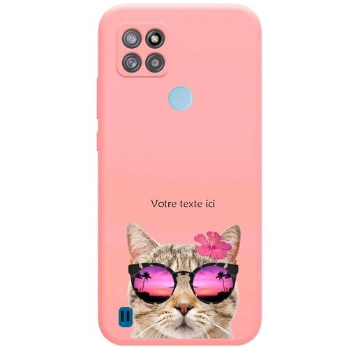 Coque Rose Realme C21y C25y Chat Lunettes Personnalisee
