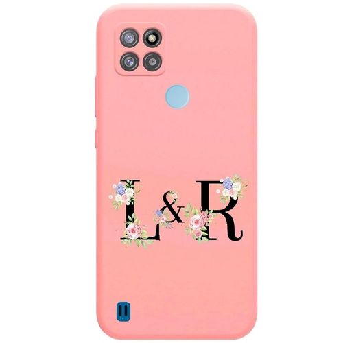 Coque Rose Realme C21y C25y Avec Vos Initiales Personnalisees Et Fleur