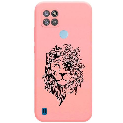 Coque Rose Realme C21y C25y Lion Fleur Jungle