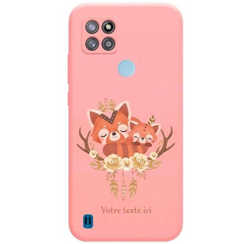 Coque Rose Realme C21y C25y Panda Roux Personnalisee