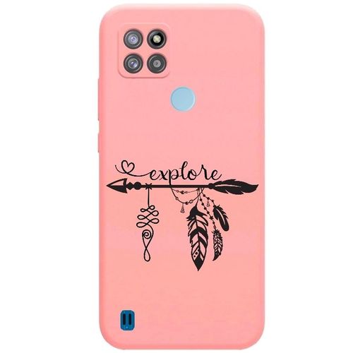 Coque Rose Realme C21y C25y Explore Plume Et Boho