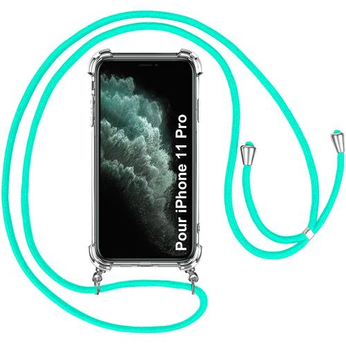 Coque Tour De Cou Pour Iphone 11 Pro (5.8'') Fine Tpu Antichoc Inclu Tour De Cou Vert