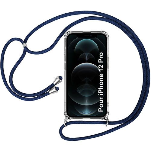 Coque Tour De Cou Pour Iphone 12 Pro (6.1'') Antichoc Protection Renforce Coins Tpu Inclu Tour De Cou Bleu Marine