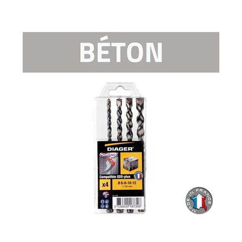 Coffrets de 4 forets béton DIAGER SDS-plus Twister Plus - 127B