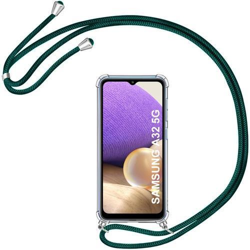 Coque Chaîne De Portable Pour Samsung A32 5g (6.5'') Antichoc Protection Renforce Coins + Chaîne Vert Nuit