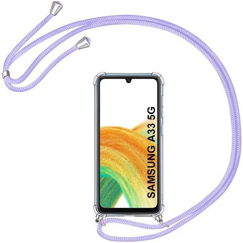 Coque Chaîne Pour Samsung A33 5g (6.4'') Anti-Rayure Transparente Tpu + Chaîne De Portable Violet