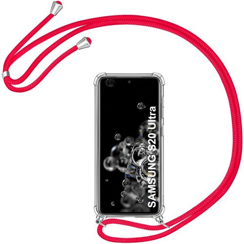 Coque Tour De Cou Pour Samsung S20 Ultra (6.9'') Fine Tpu Antichoc Inclu Cordon Rouge