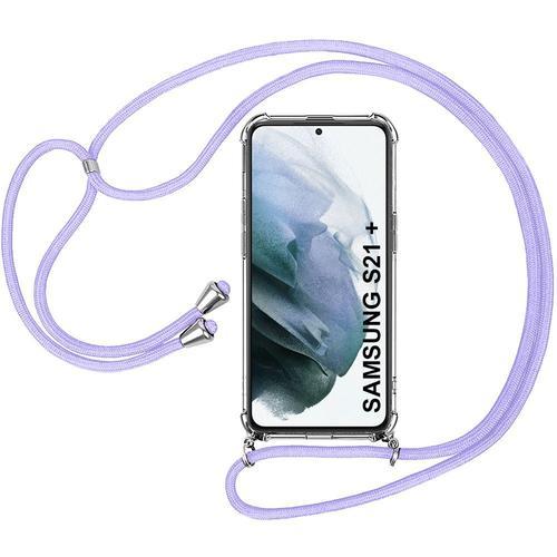 Coque Cordon Pour Samsung S21 Plus (6.7'') Transparente Fine Anti-Rayure Avec Cordon Violet