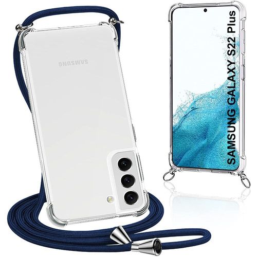 Coque Chaîne De Portable Pour Samsung S22 Plus (6.6'') Coin Renforce Anti-Rayure Transparente Inclu Chaîne Vert Bleu Marine
