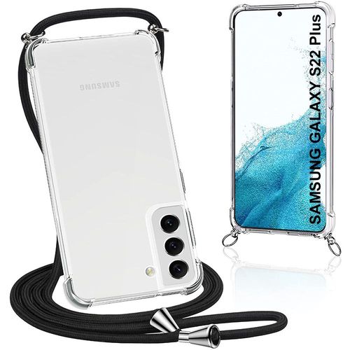 Coque Bandoulere Pour Samsung S22 Plus (6.6'') Anti-Rayure Protection Renforce Coins Coin Renforce + Bandoulere Noir