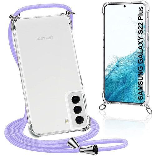 Coque Collier Cordon Pour Samsung S22 Plus (6.6'') Transparente Protection Renforce Coins Anti-Rayure Avec Collier Cordon Violet