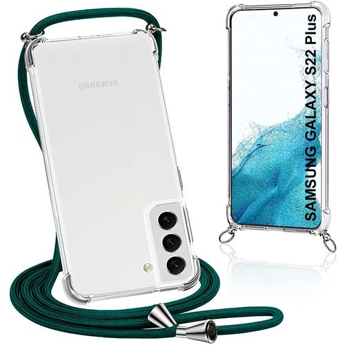 Coque Chaîne De Portable Pour Samsung S22 Plus (6.6'') Protection Renforce Coins Souple Antichoc Inclu Chaîne Vert Nuit