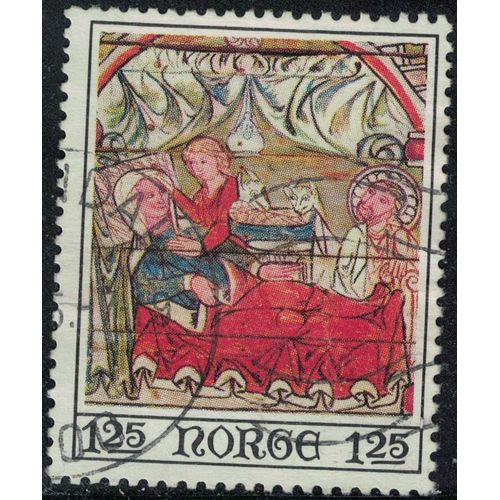 Norvège 1975 Oblitéré Used Peinture Fresque De Plafond Oeuvre Biblique Nativité Y&t No 672 Su