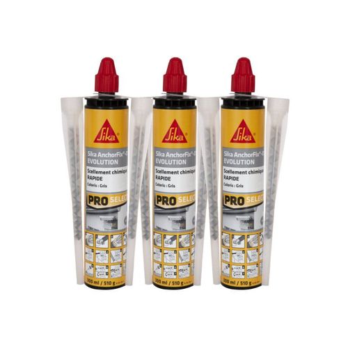 Lot de 3 résines de scellement chimique rapide SIKA Anchorfix-1 Evolution - Gris - 300ml