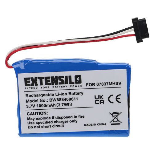 EXTENSILO Batterie compatible avec Becker Traffic Assist 107, 7926, 7927, 7977, 7988, 827 GPS, appareil de navigation (1000mAh, 3,7V, Li-ion)