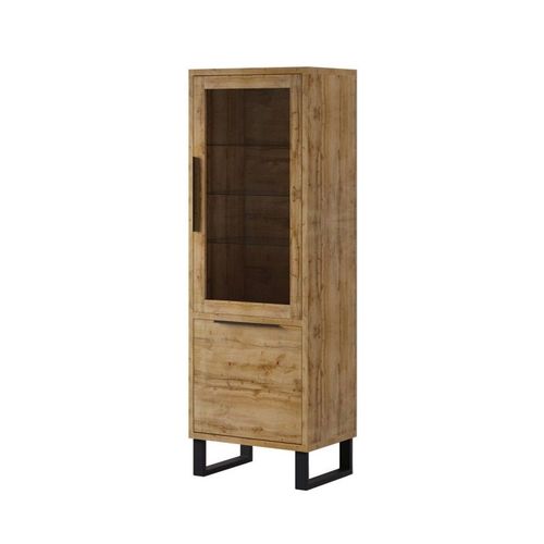 Vitrine Coloris Chêne Collection Milo. Finition Noires. Meuble Idéal Pour Votre Salle À Manger.