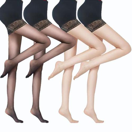 4 Paires De Collants Noirs Peau Transparents Pour Femmes - Collants Top En Dentelle Ripstop 10d Avec Des Orteils Renforcés Lisse Et Doux Taille L