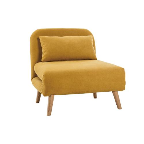 Fauteuil Scandinave Convertible En Tissu Effet Velours Jaune Moutarde Amiko