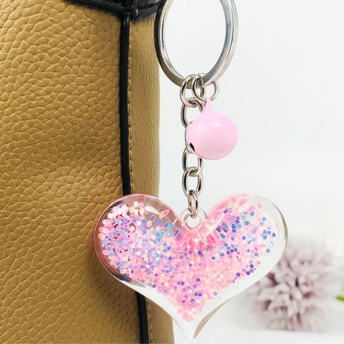 Porte-clés en forme de c¿ur Transparent en acrylique, pendentif à paillettes colorées, pour sac à main, pour femmes et filles