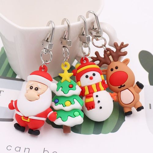 Porte-clés père noël Elk bonhomme de neige, mignon, Design Animal de dessin animé, en PVC, ornements suspendus pour sac à main pour femmes, cadeaux de noël