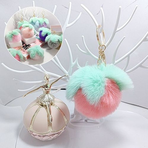 Porte-clé en fausse fourrure de lapin pour femme, joli pompon en peluche, boules de poils, pour sac à main, décorations suspendues