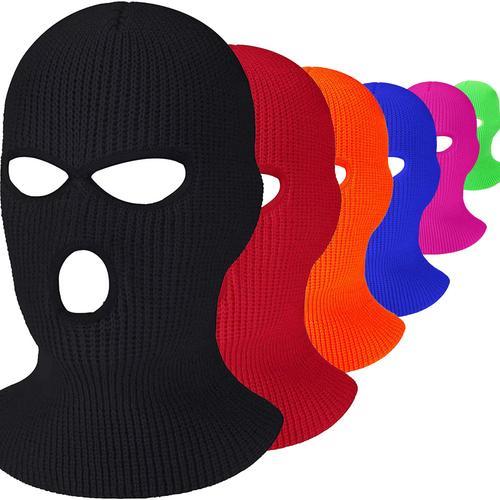 Masque facial complet à 3 trous pour homme et femme, cagoule de Ski d'hiver,  couvre-tête tricoté