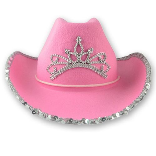 Casquette De Cowboy Occidentale Pour Femmes, Chapeau De Cowboy Rose, Diadème, Costume De Fête, Bord À Plumes, Chapeau Fedora