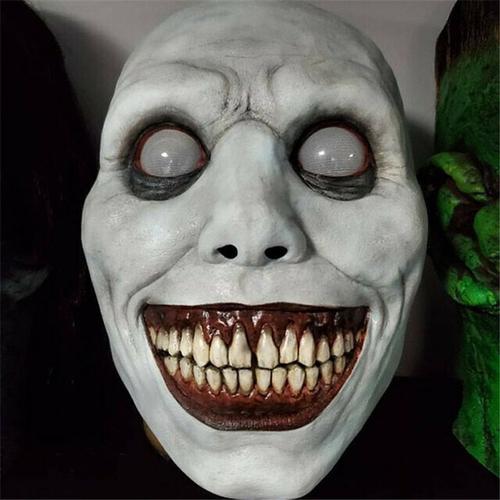 Masque d'horreur pour Halloween, yeux blancs et verts, masque de visage de démon souriant, Cosplay, exorciste, boucherie, masque de mode
