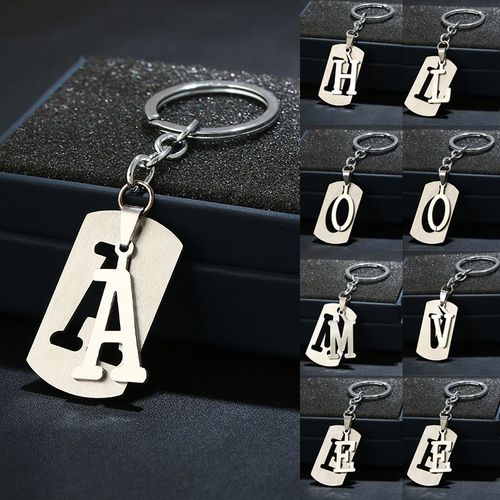 Porte-clés en métal avec initiales simples, bricolage de A-Z lettres, nom, pour hommes et femmes, sac à main de voiture, pendentif, bijoux, cadeau, nouveauté 2021